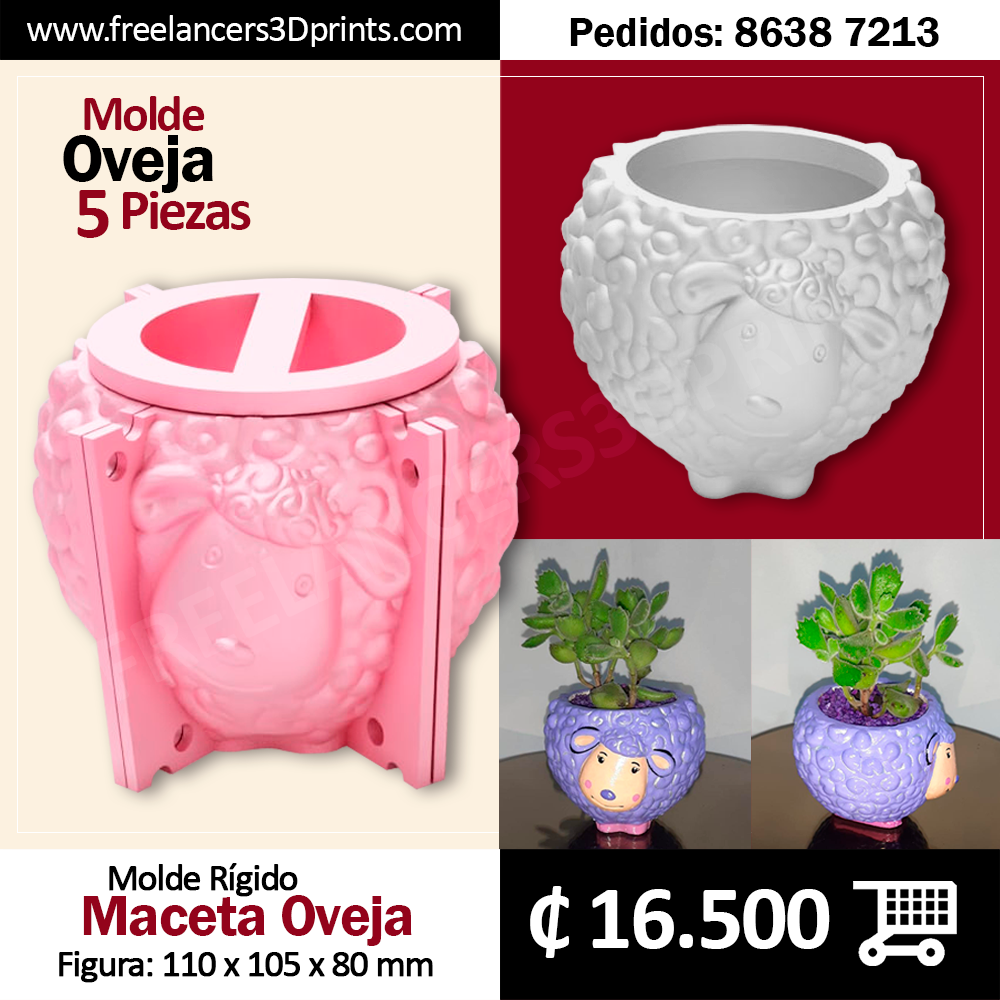 Maceta de Oveja - Molde Plástico de 5 Piezas_0