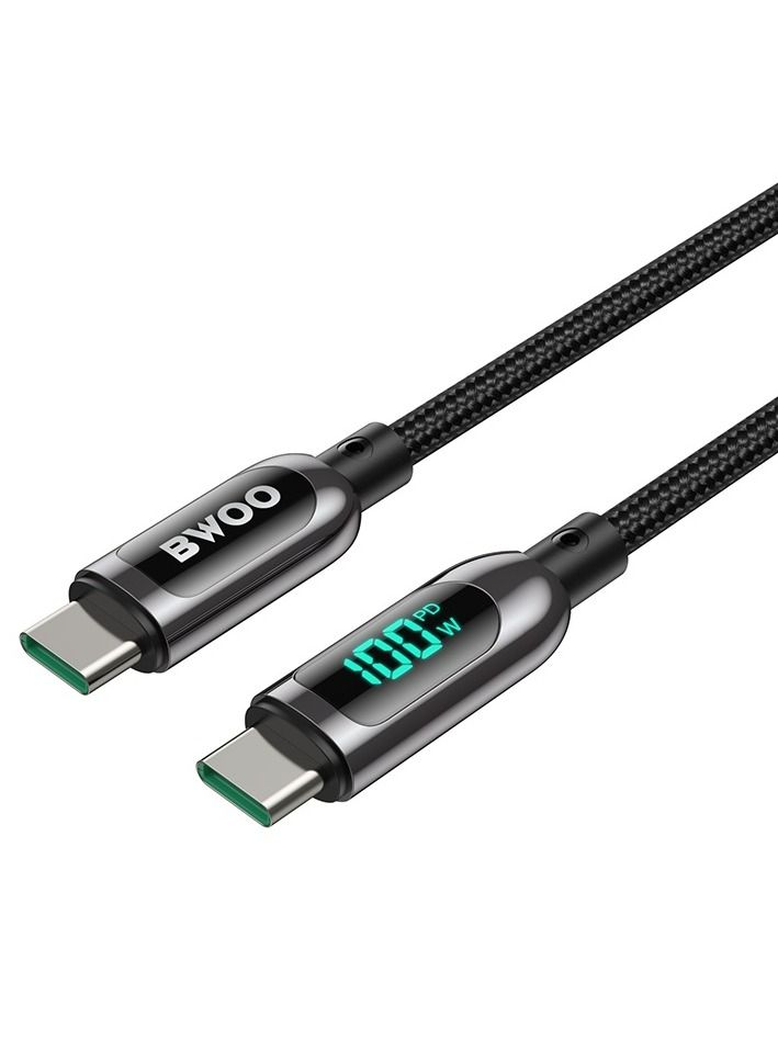 Bwoo X275 100W Super Fast charging type C to type C data cable with Real time Digital Power Display, Nylon braided, Zinc-alloy shell, Automated power_1