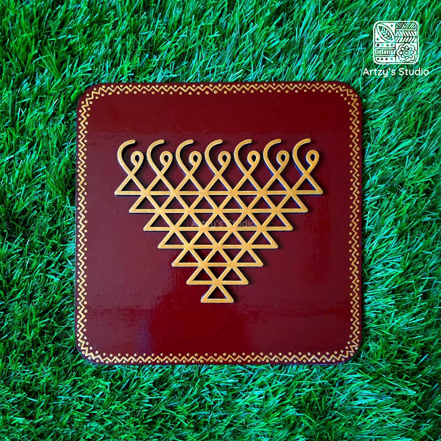 Gold Sarswati with Maroon Color BG Large Frame_0