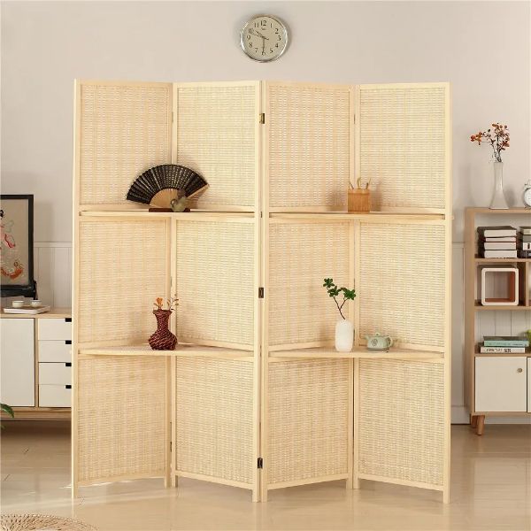 Bamboo Foldable Home Office Divider Partition Wall with Removable Storage Shelf_3