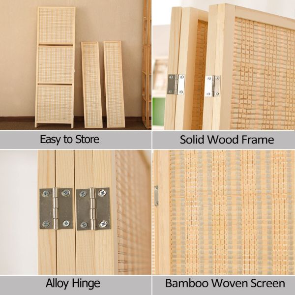 Bamboo Foldable Home Office Divider Partition Wall with Removable Storage Shelf_5