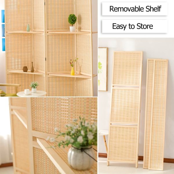 Bamboo Foldable Home Office Divider Partition Wall with Removable Storage Shelf_4