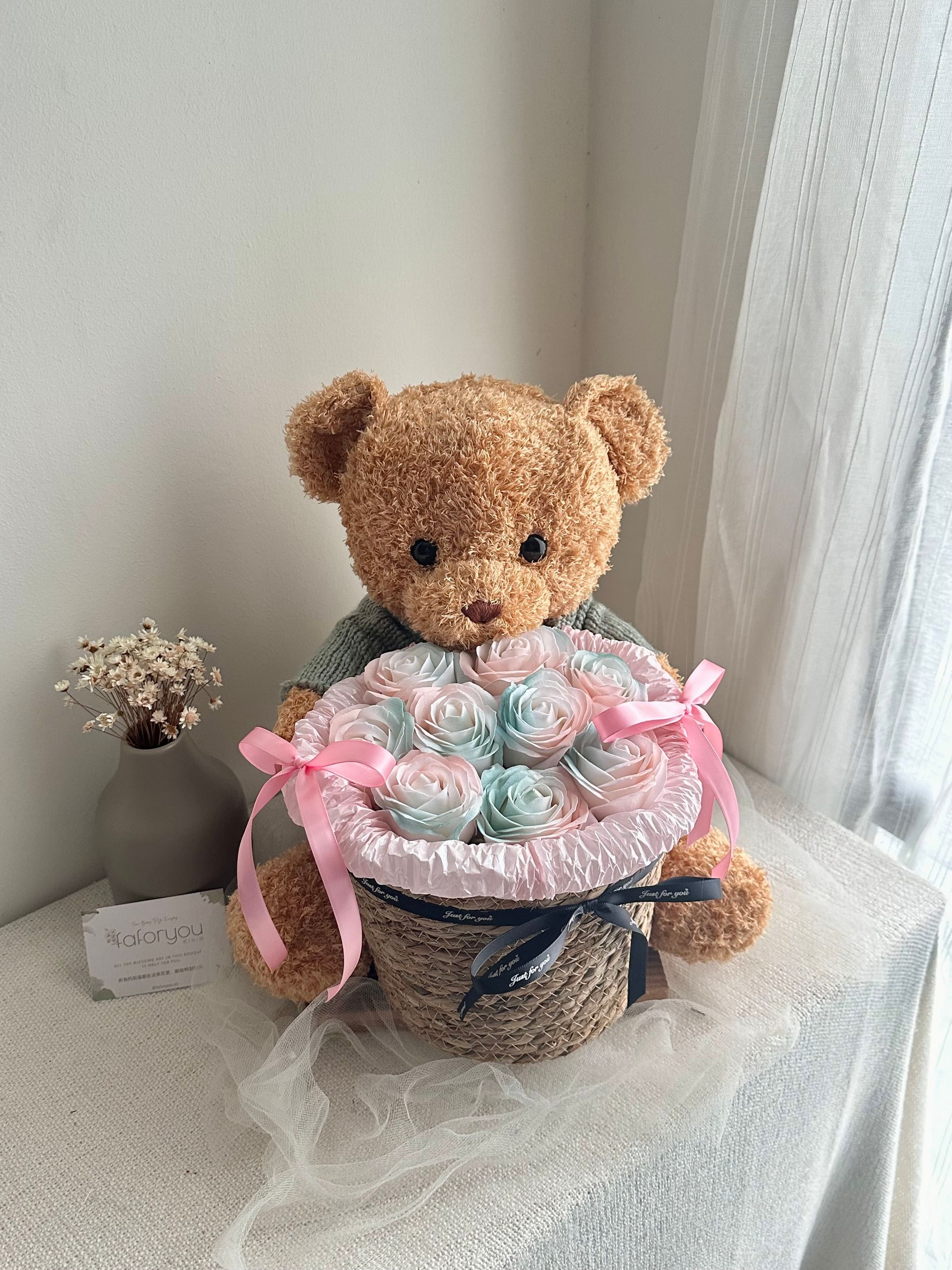 50cm Bear Soap Rose Basket_0