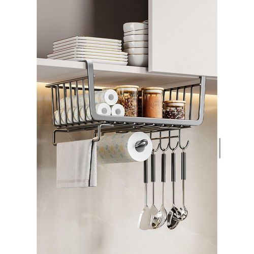 4 in 1 Metallic under shelf rack with hooks_0