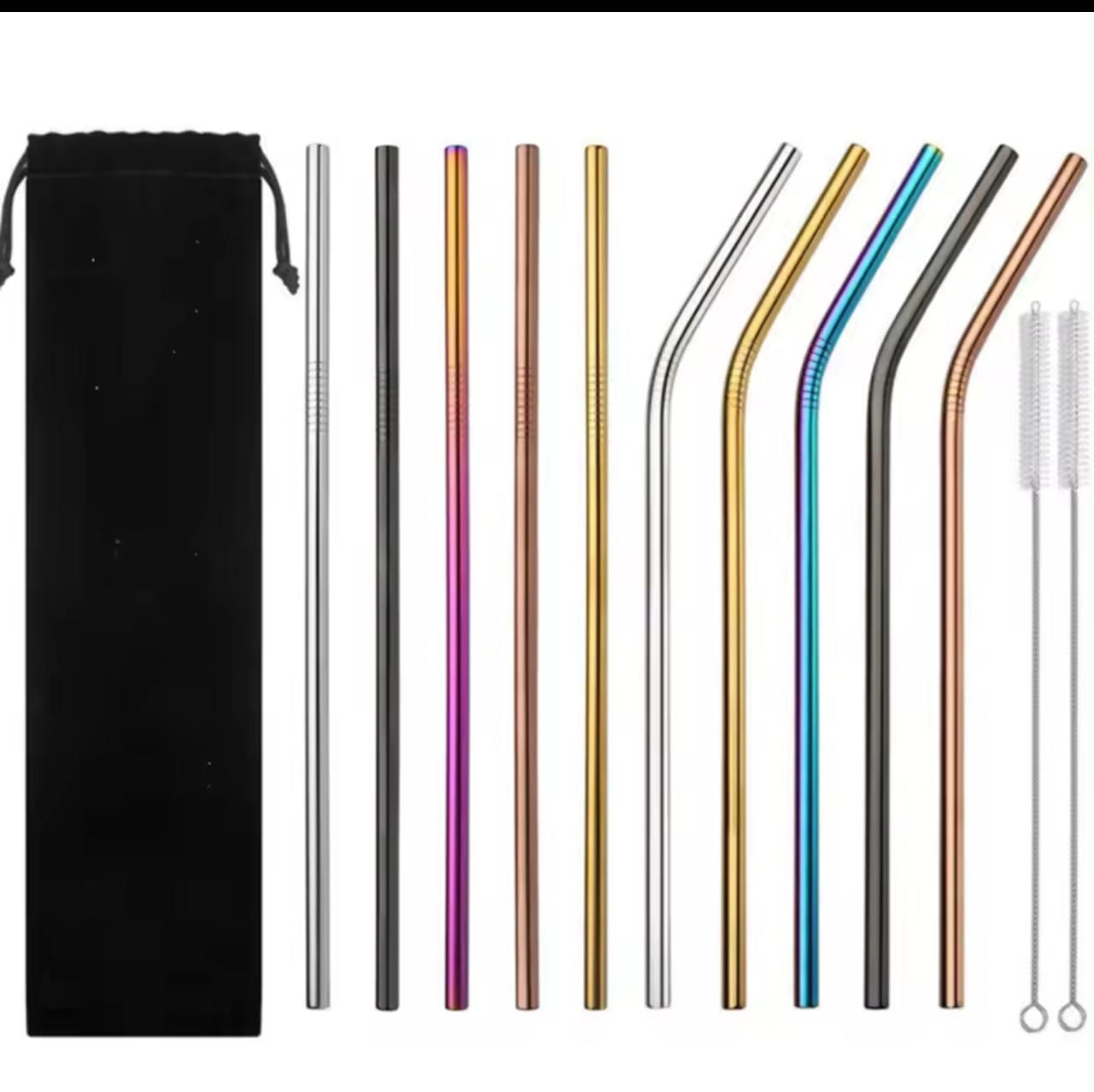 Reusable Rainbow Color Metal Straws Set_0