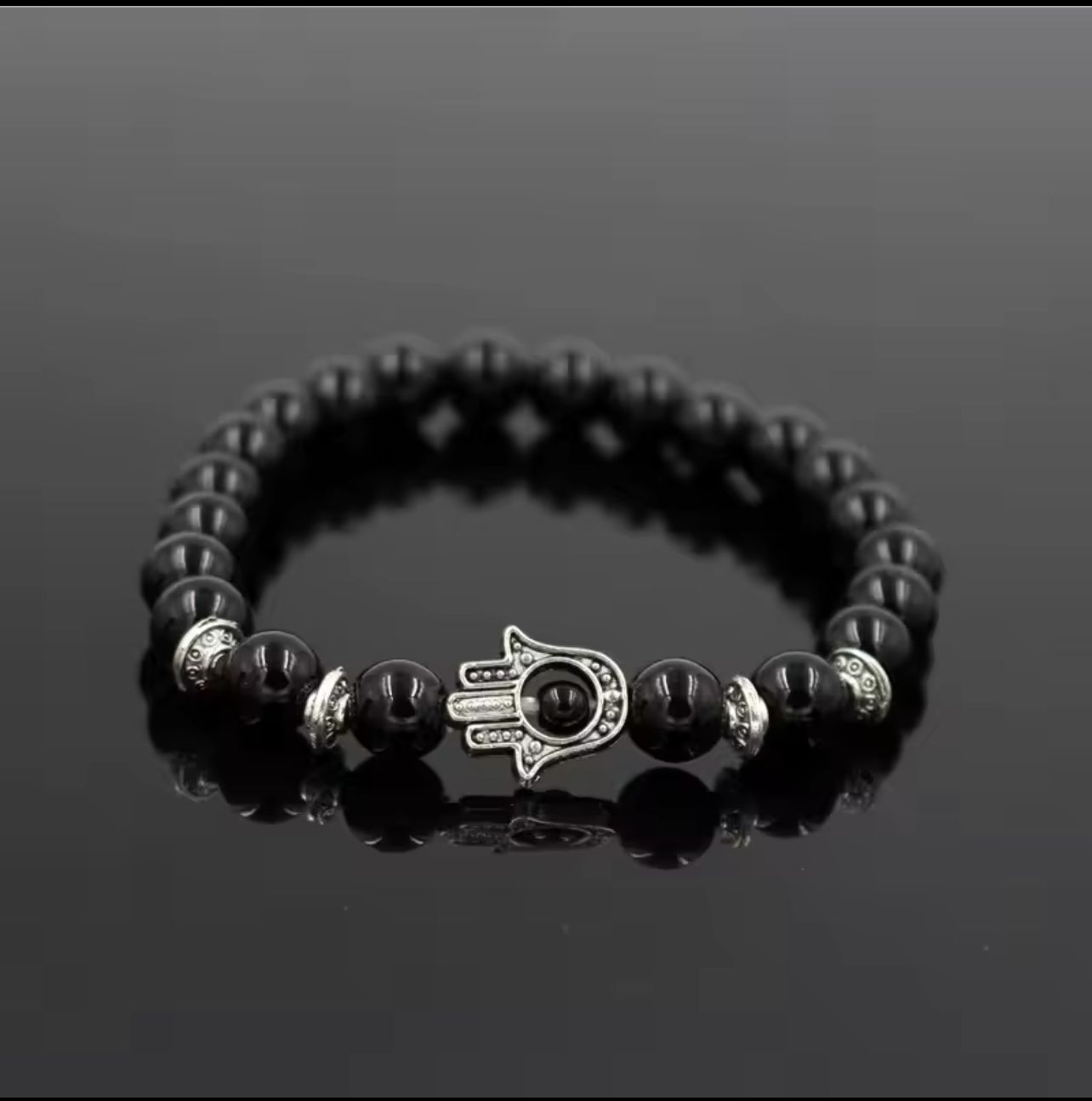 Bracelet en Pierre Noire avec Œil de Fatima_0