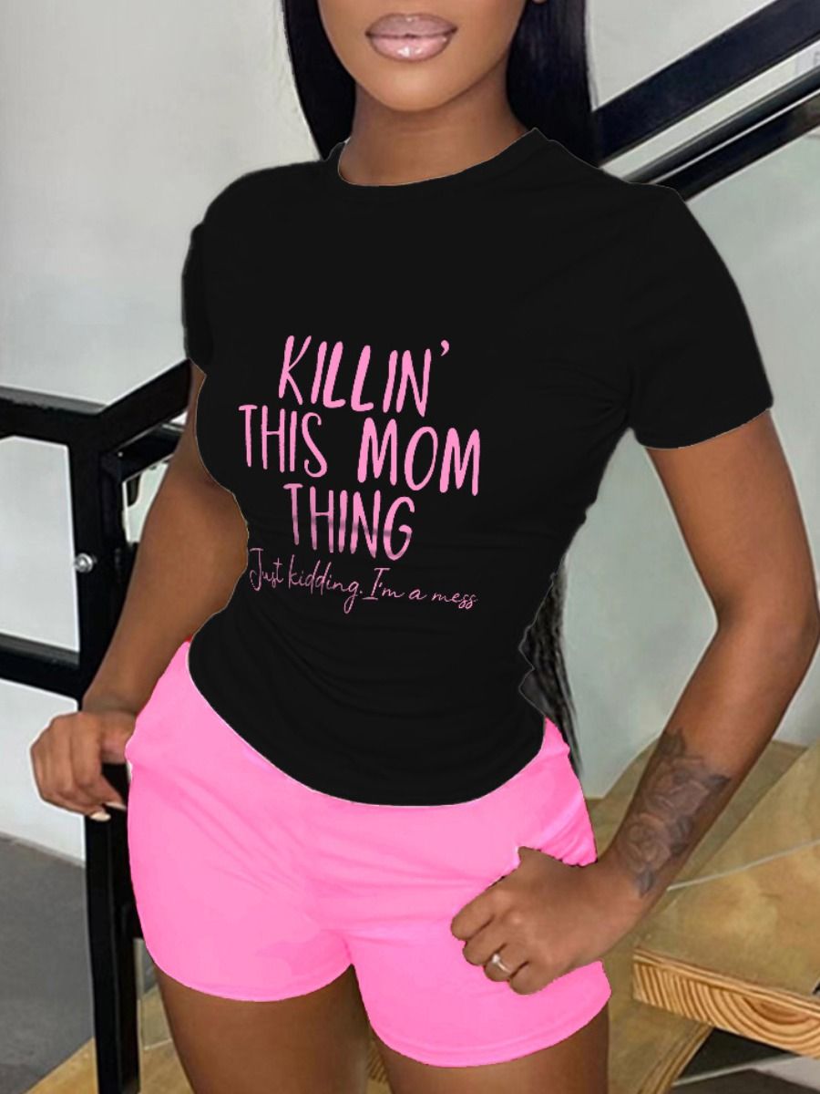 Killin' This Mom Thing Graphic Shorts Set_0