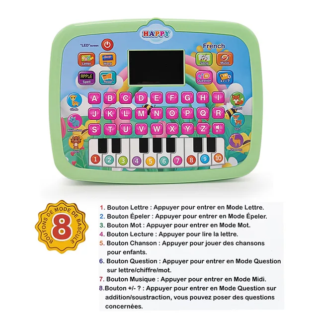 Tablette Apprentissage Educative Bilingue Français - Anglais Jouet éducatif avec écran LCD Affichage_1