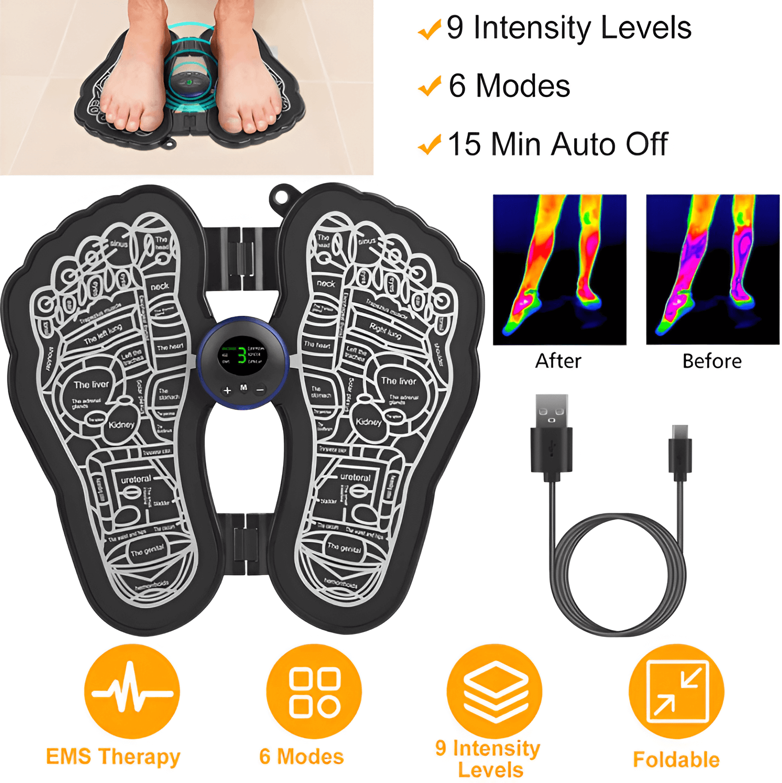 Electric EMS Foot Massager Pad Foldable USB Rechargeable_1