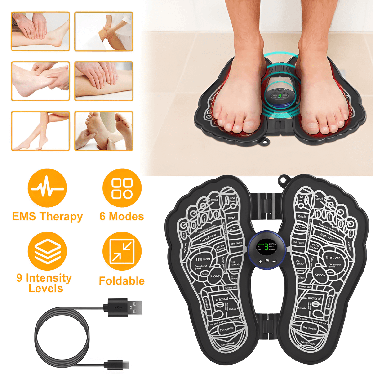 Electric EMS Foot Massager Pad Foldable USB Rechargeable_0