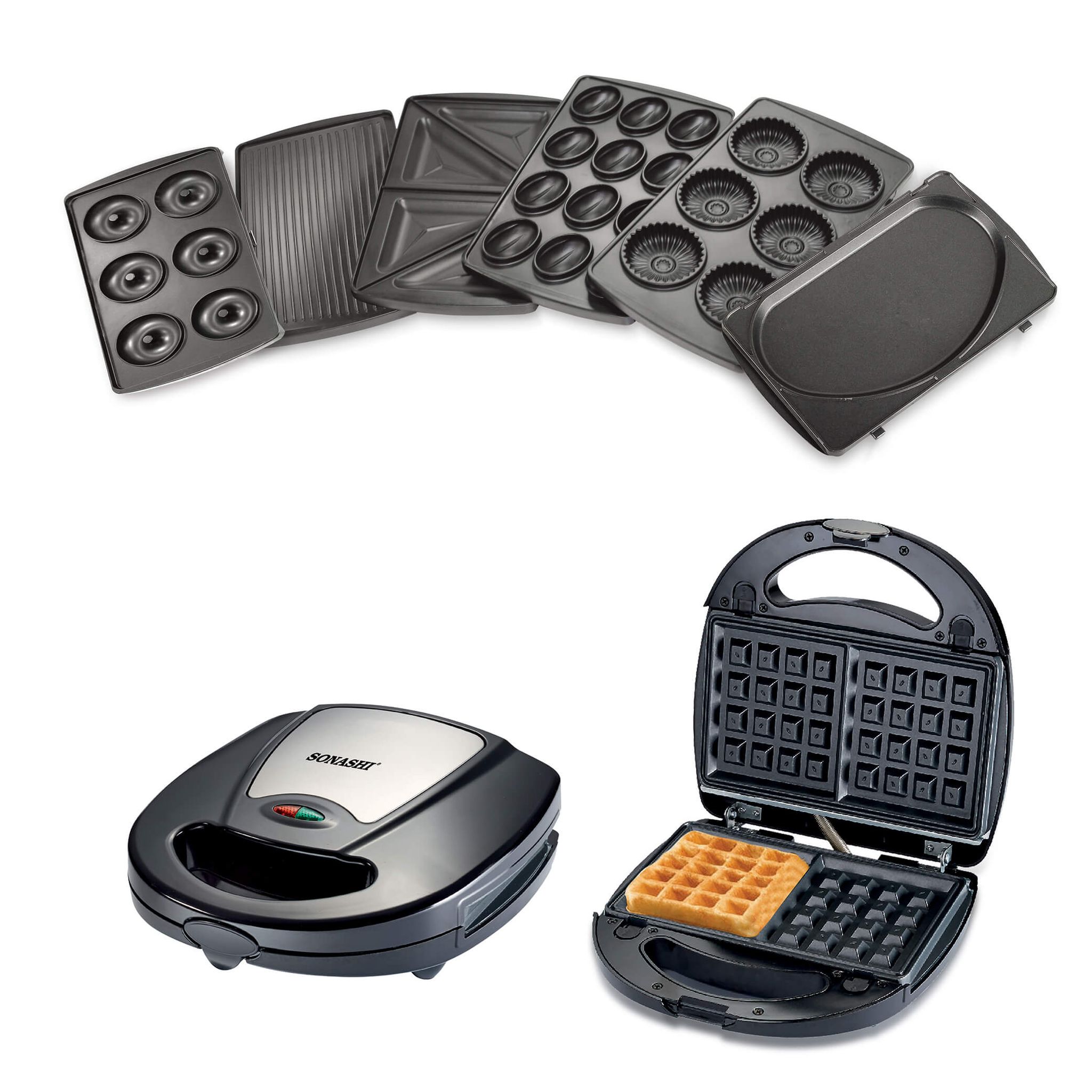 Sonashi 7-in-1 Multi Snack Maker SSM-862 – Detachable Sandwich, Grill, Donut, Waffle, Cupcake, Nutty, Omelet Making Plates_2