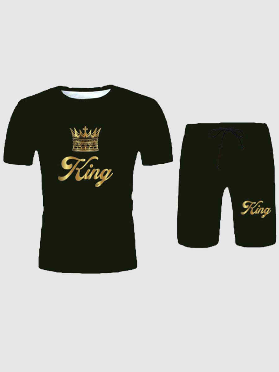 KING Letter Print Men’s Shorts Set_1