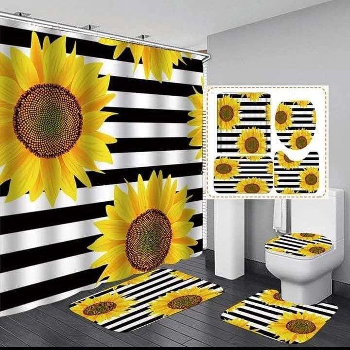 4 pcs set bathroom shower curtain set_0