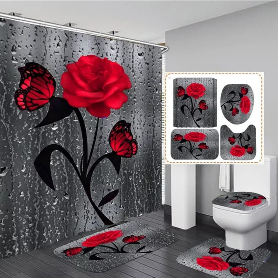  4 pcs set bathroom shower curtain set_0