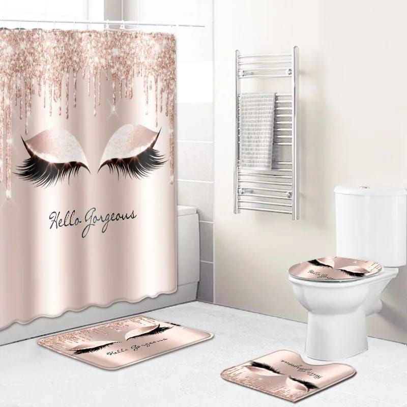  4 pcs set bathroom shower curtain set _0
