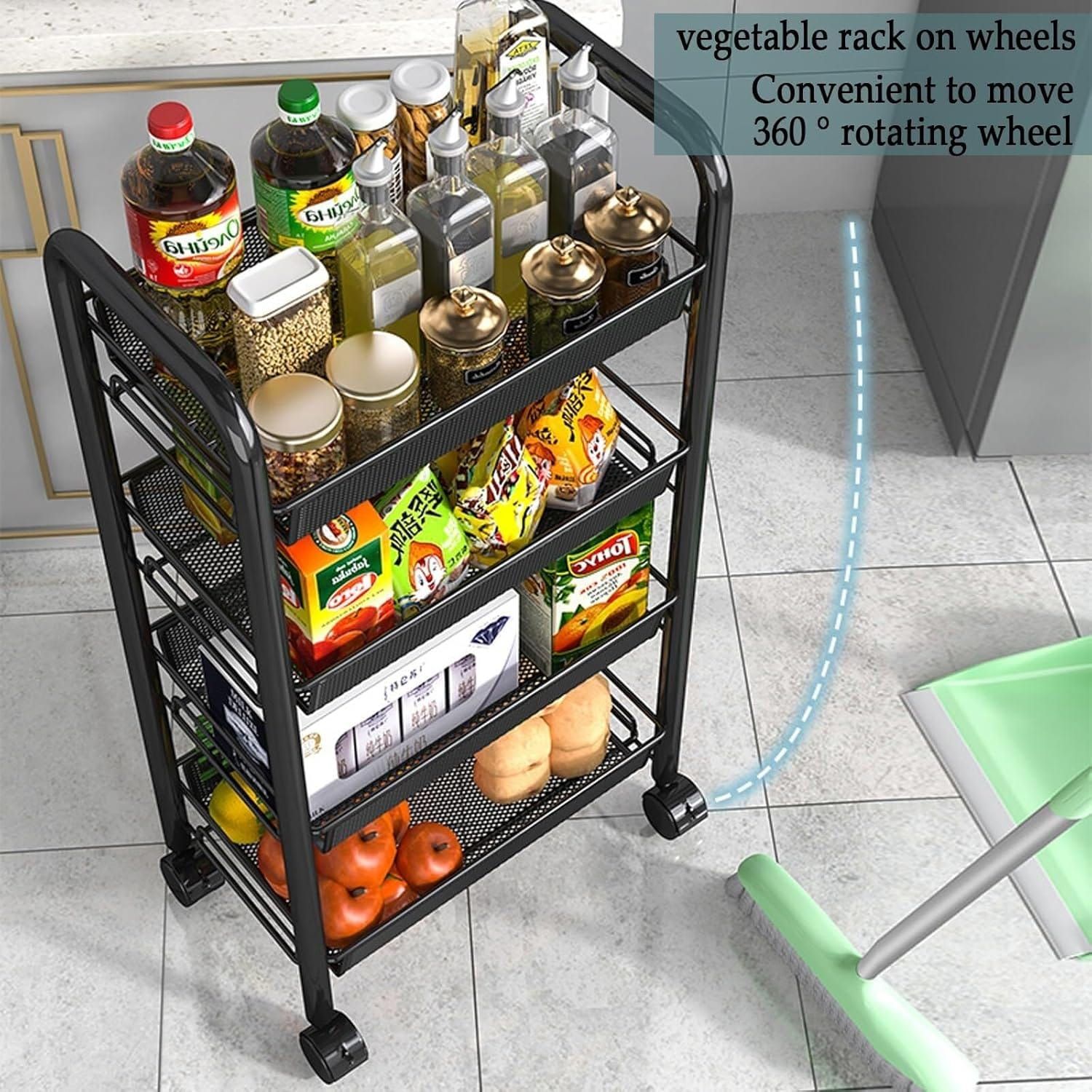 4 layer Multifunctional mesh design storage trolley_2