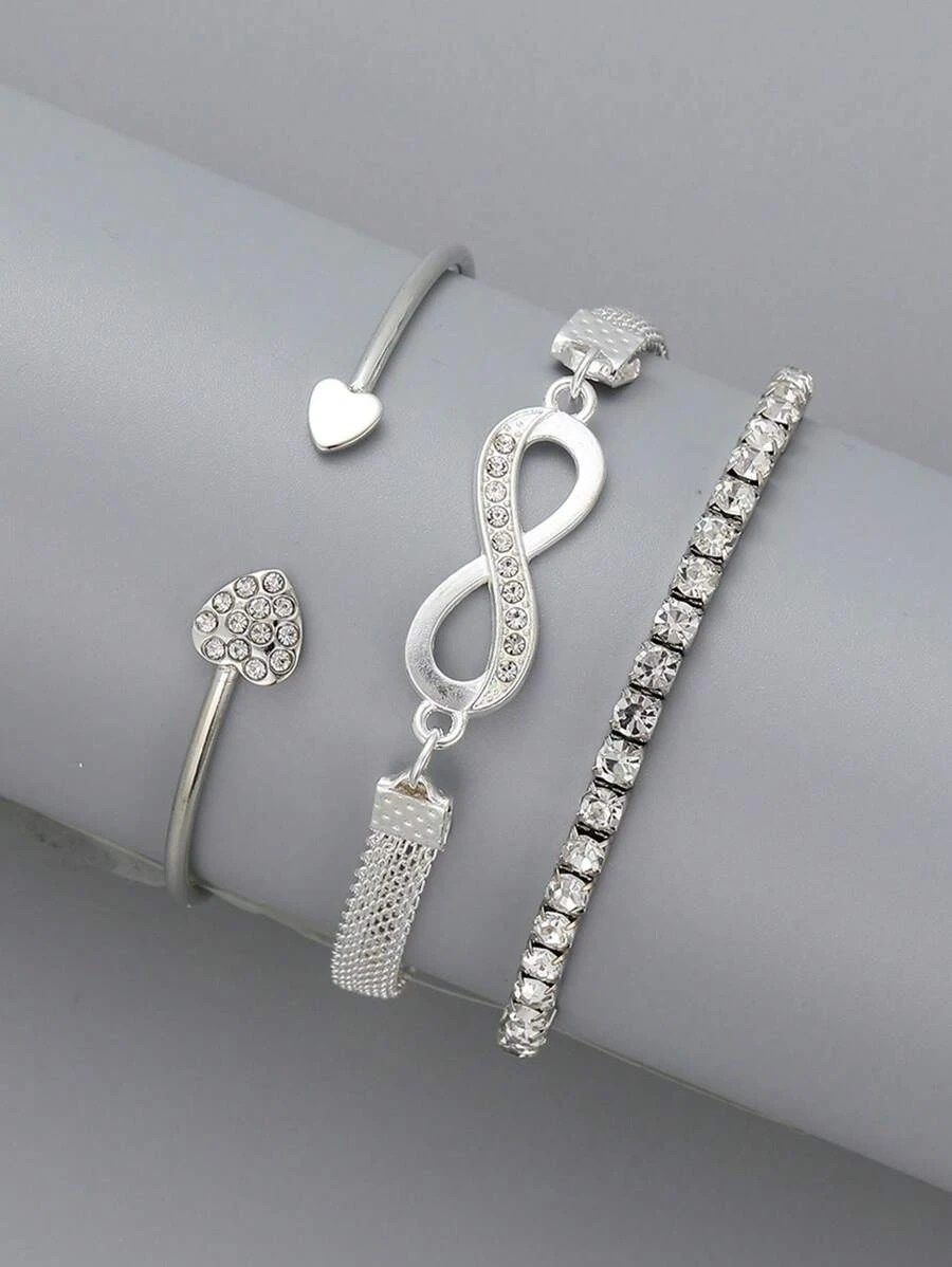 3pcs Rhinestone Heart & Infinity Decor Bracelet_0