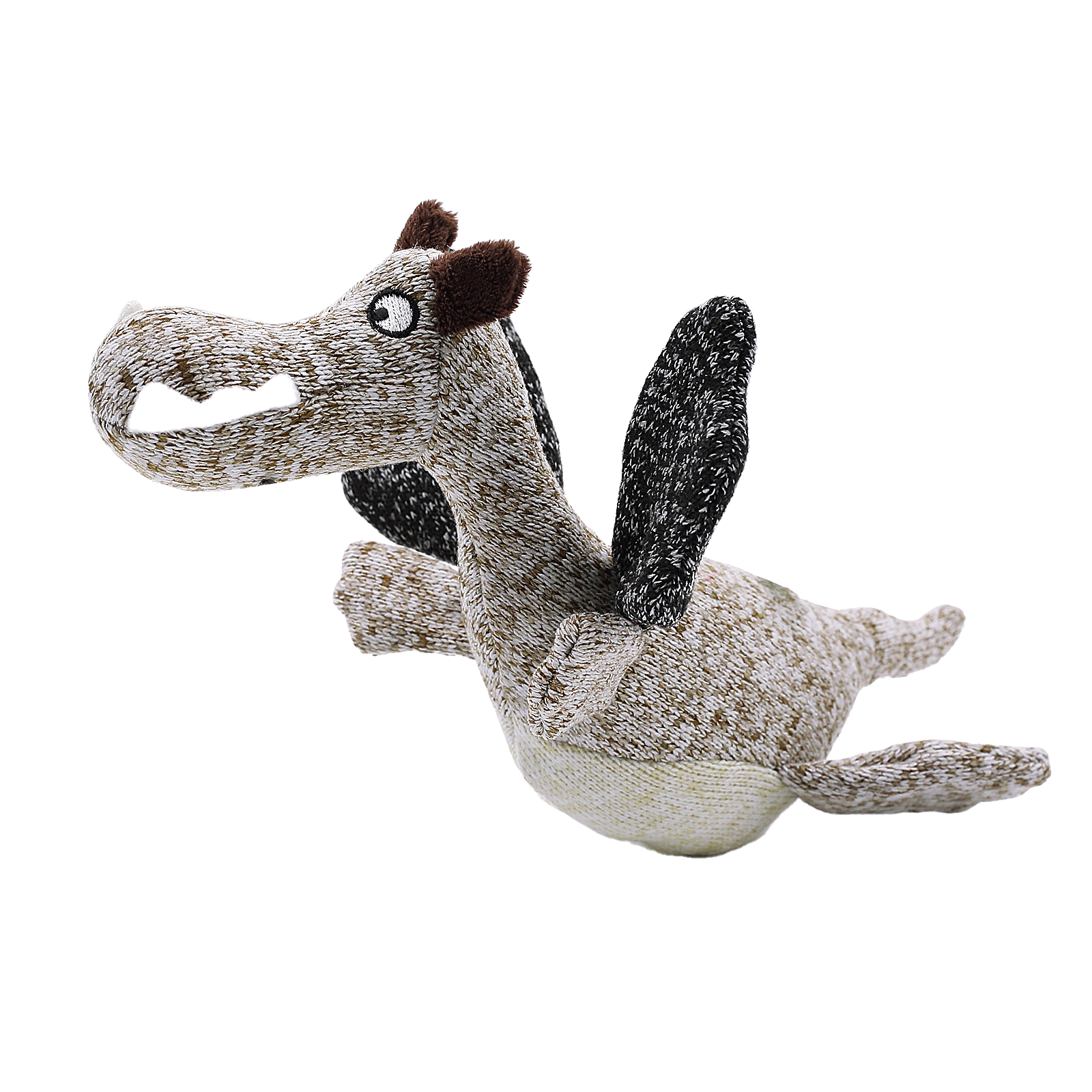 Knit Dino Brown Plush Pet Toy_0