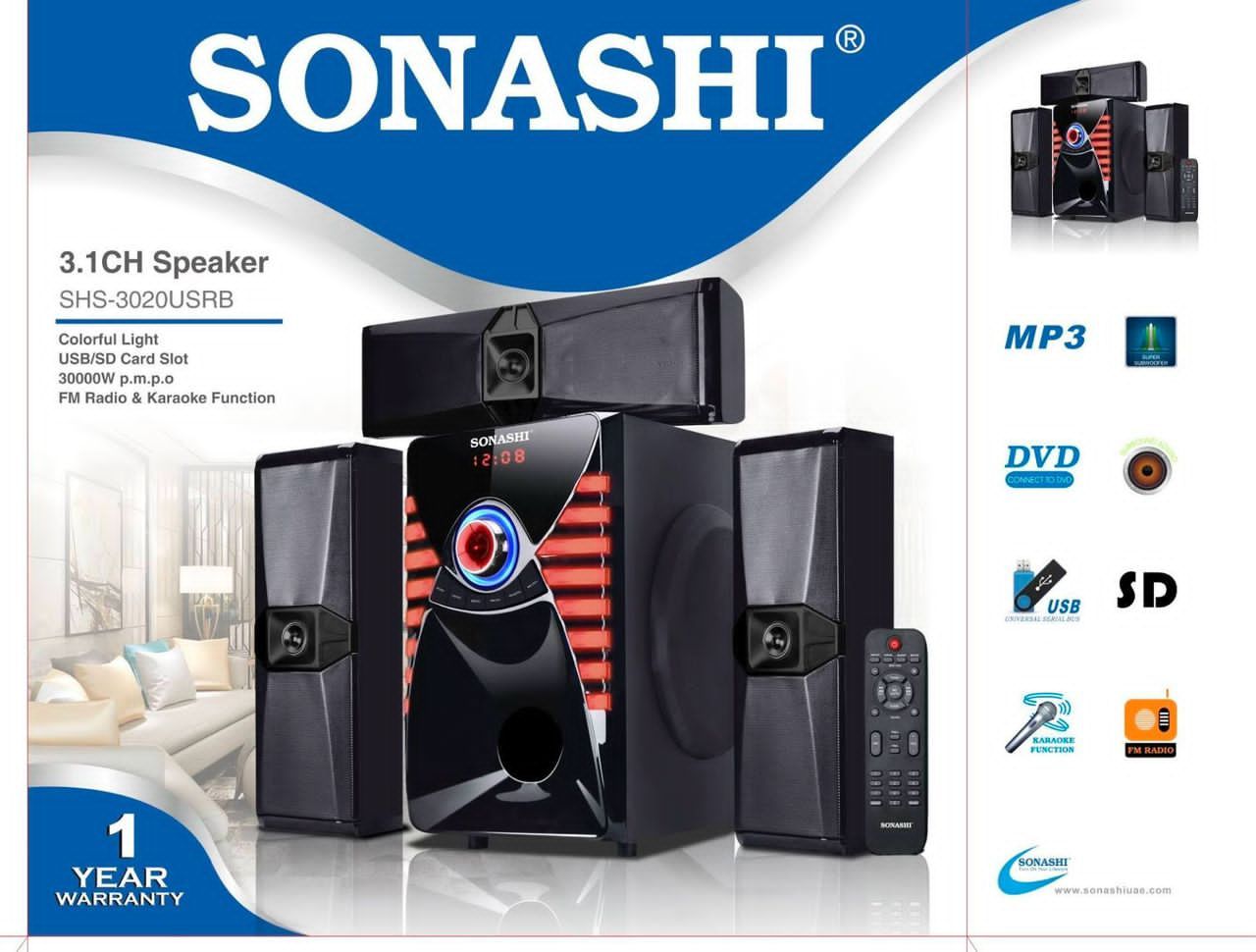 Sonashi 3.1ch home speaker system SHS-3020USRB_0