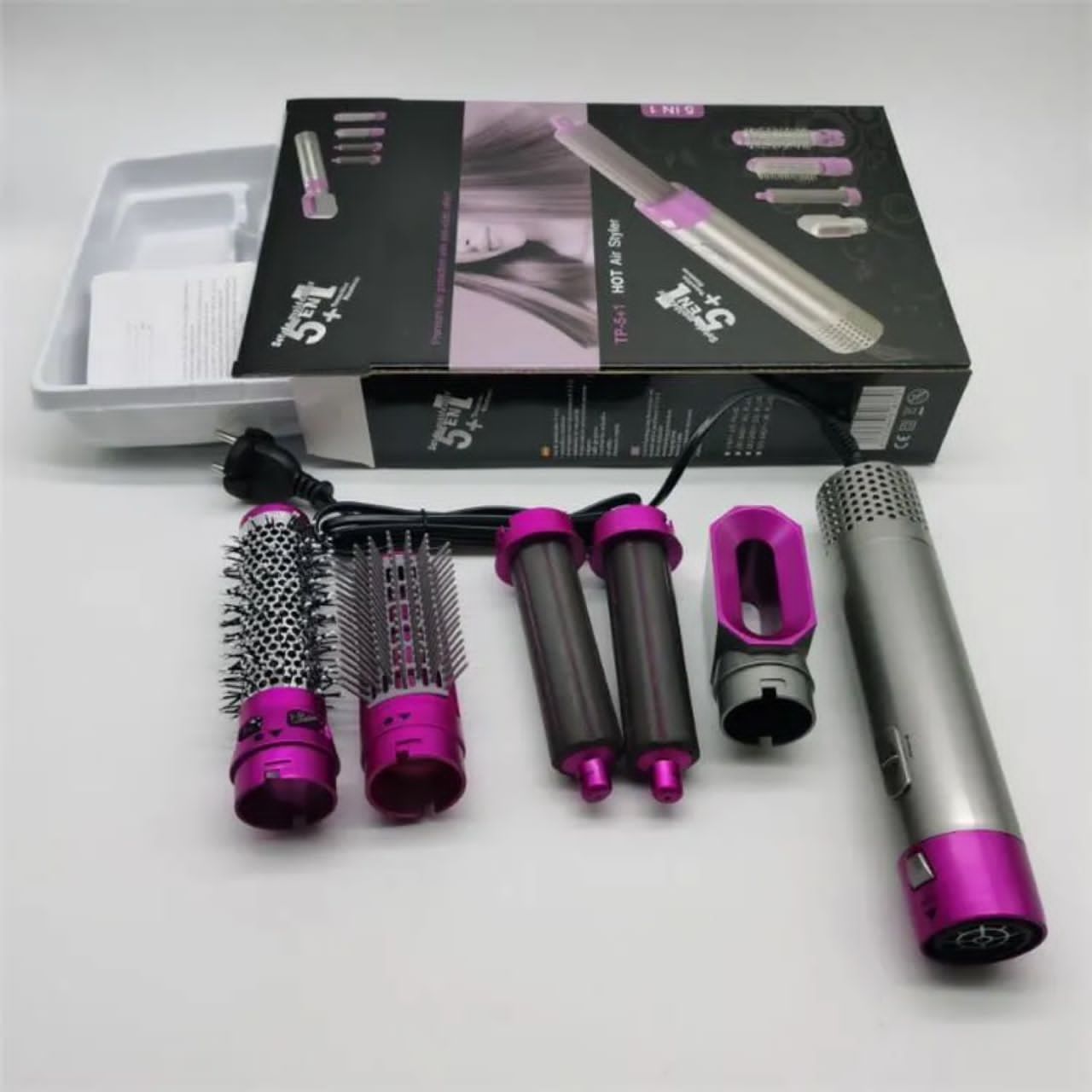 Professional 5 In 1 Detachable Interchangeable Styler Electric Hot Air Brush One Step Hair Dryer Brush _0