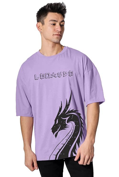 LEOTUDE-Half Sleeve Oversized Printed T-Shirt for Men, Round Neck Longline Drop Shoulder Colorful Printed Combo T-Shirt_1