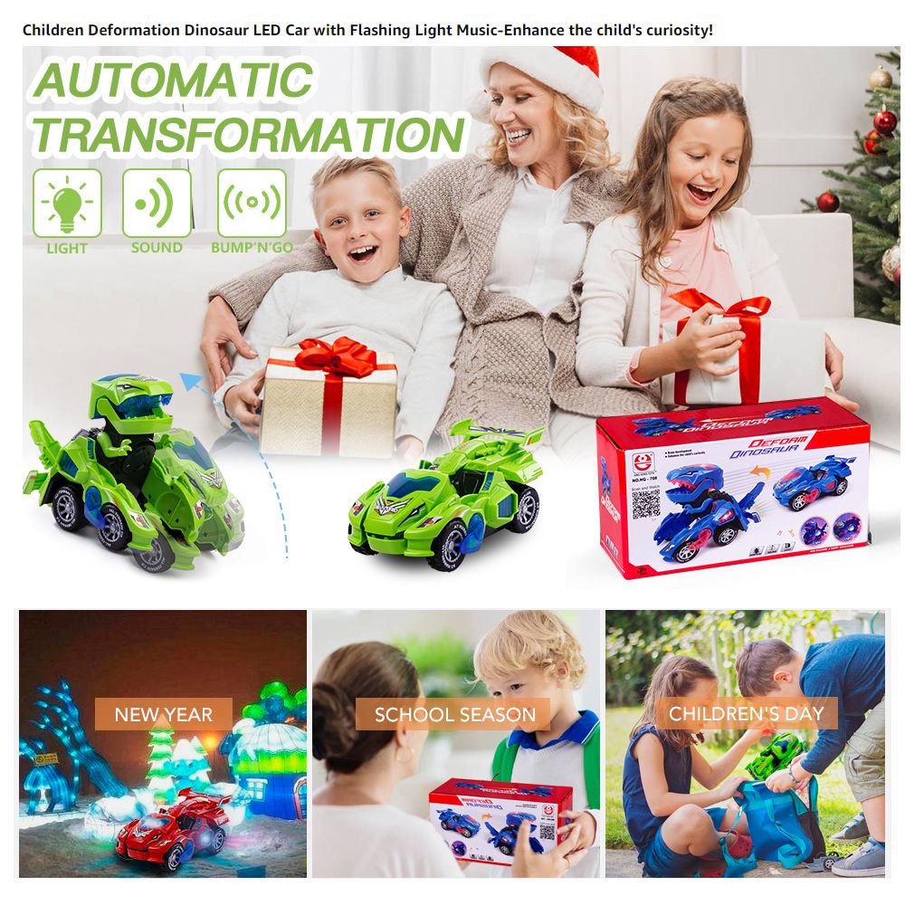 Jouets de voiture de déformation pour garçon, robot de transformation automatique, dinosaure modèle avec musique légère, cadeau, 2 en 1_3