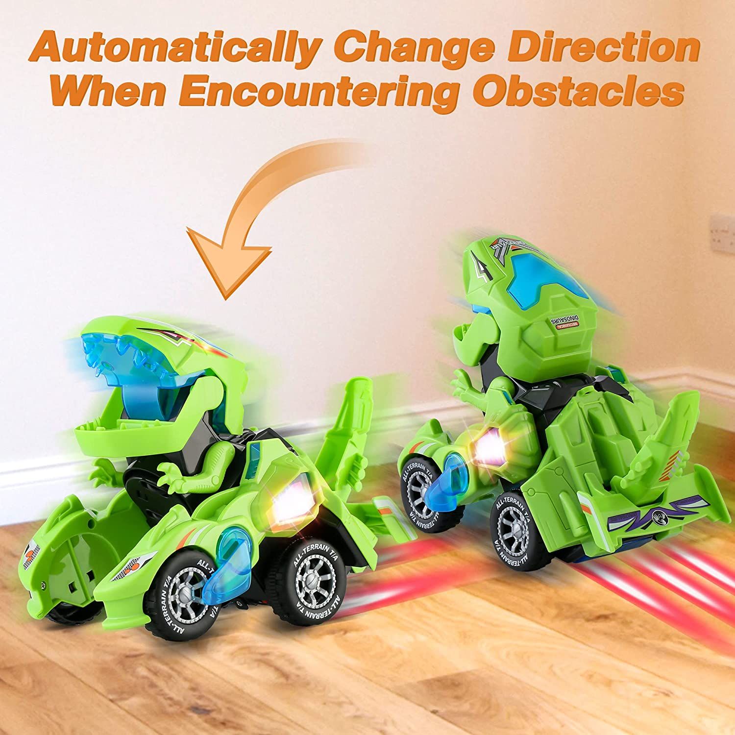 Jouets de voiture de déformation pour garçon, robot de transformation automatique, dinosaure modèle avec musique légère, cadeau, 2 en 1_2