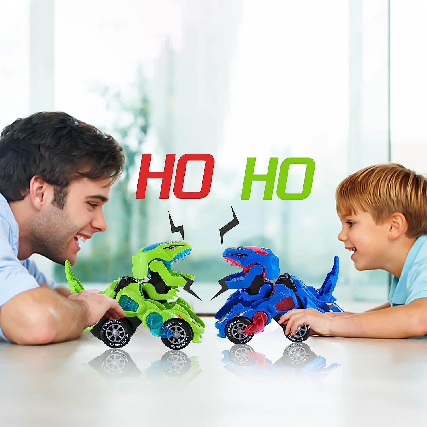 Jouets de voiture de déformation pour garçon, robot de transformation automatique, dinosaure modèle avec musique légère, cadeau, 2 en 1_1