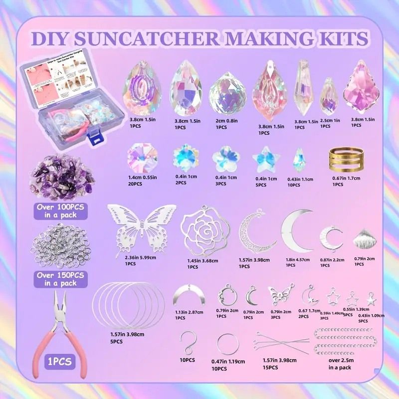 350pcs DIY Crystal Rainbow Maker Kit with Butterfly Charms, Light Catcher Beads & Tools_0