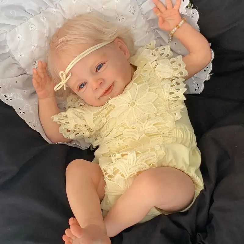 Lifelike Reborn Baby Doll, 48.26 cm Soft Body Hand-Crafted Newborn Doll with Hand Rooted Blonde Hair, Hand Painted Details and Visible Veins_0