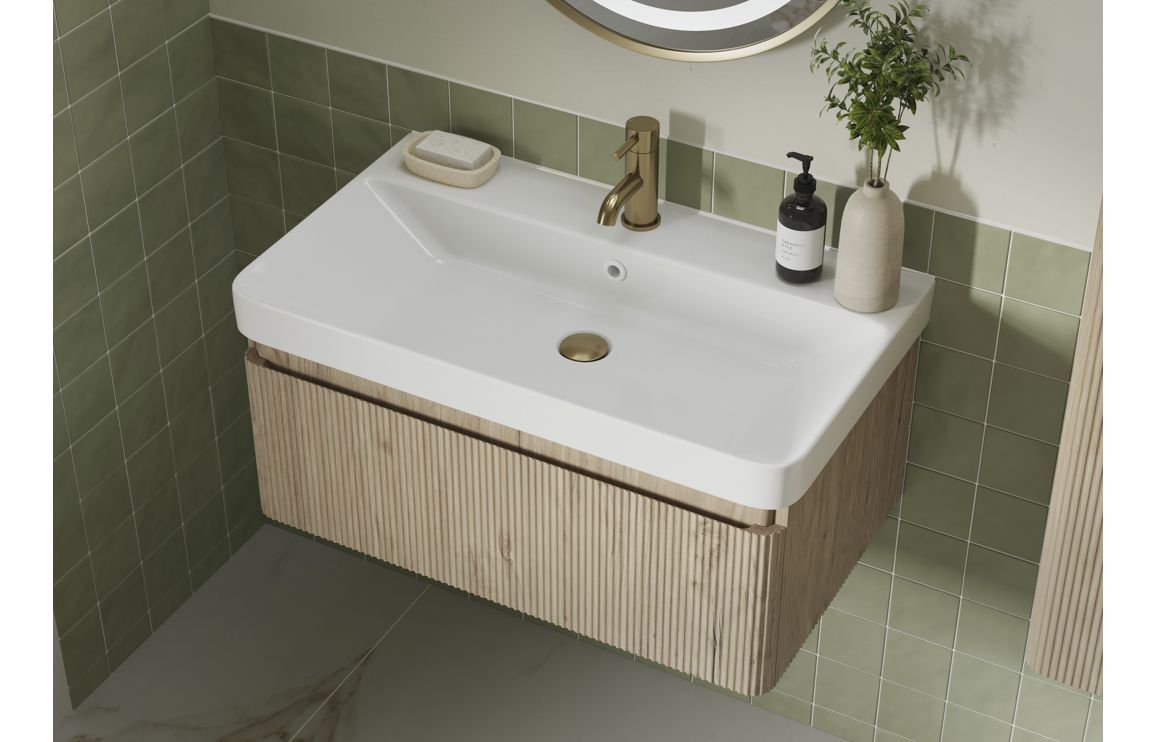 Eridge Wall Hung 1 Drawer Basin Unit & Basin - Textured Oak_2