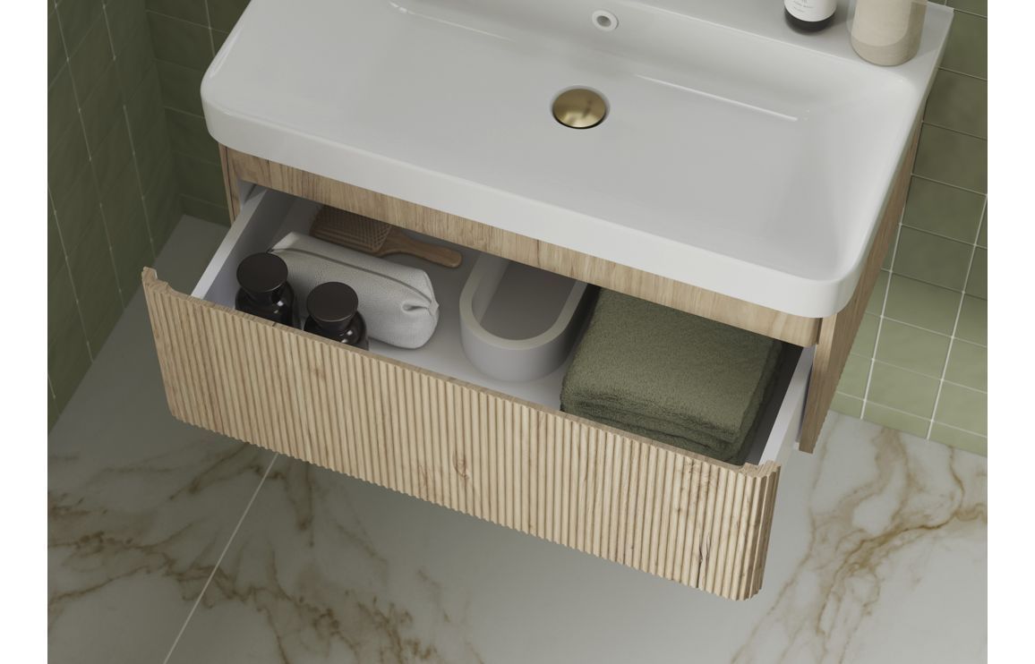 Eridge Wall Hung 1 Drawer Basin Unit & Basin - Textured Oak_3