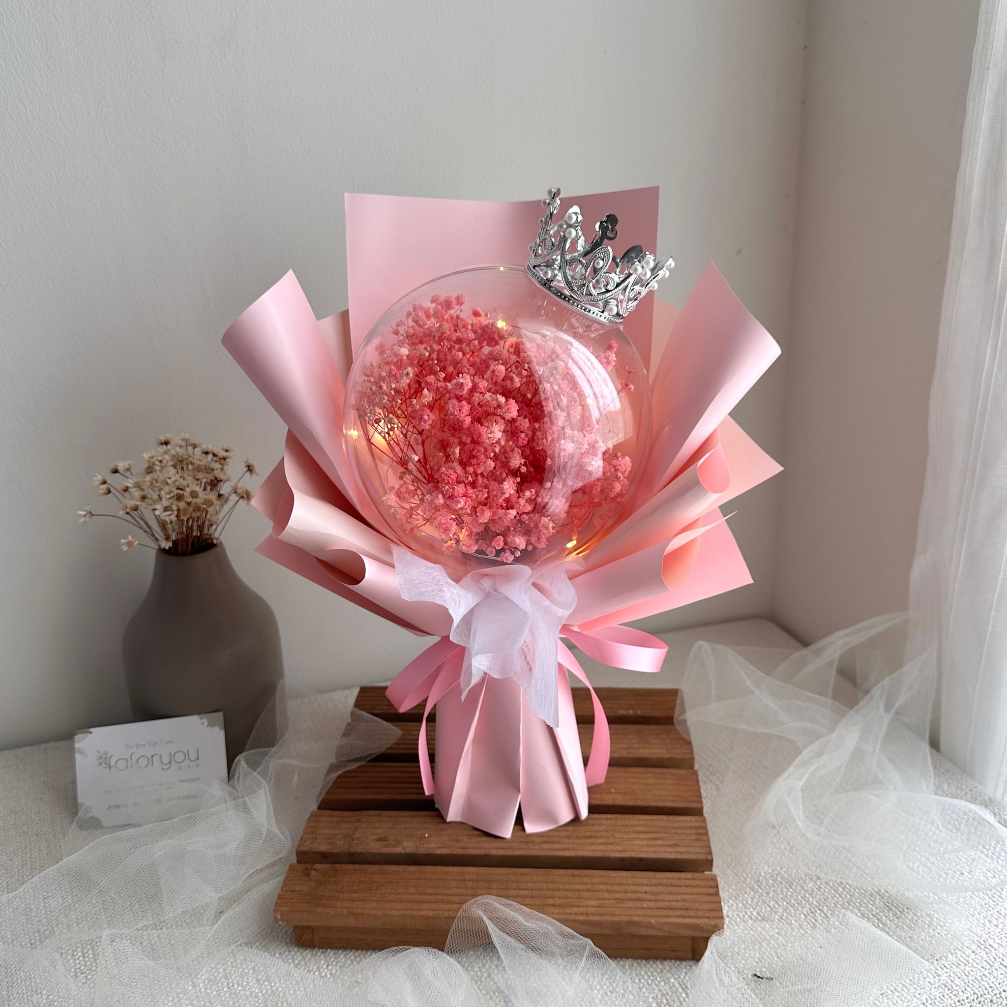 (Pink) Dried Baby Breath Acrylic Ball Bouquet_0