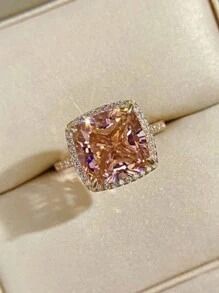 Elegant 14K Rose Gold & Champagne Colored Crystal Engagement Ring_0