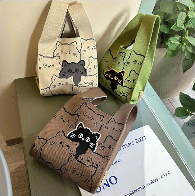 Cute Cat Print Handbag_0