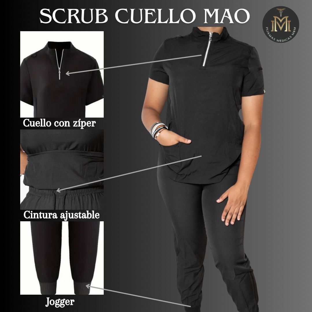 Scrub Negro Cuello Mao Con Zíper_0