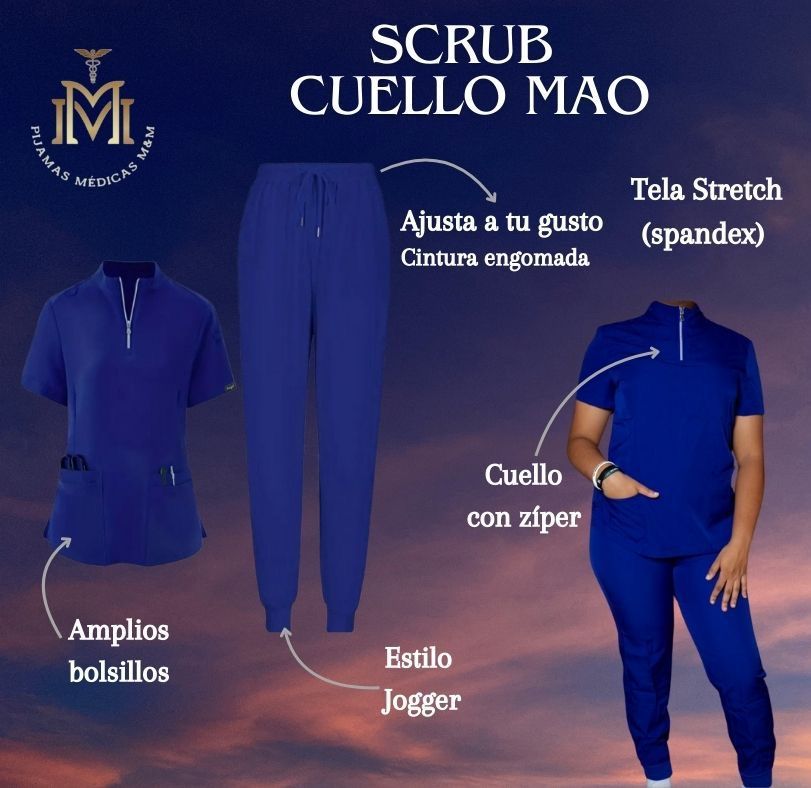 Scrub  Azul Royal Cuello Mao con Zíper_0