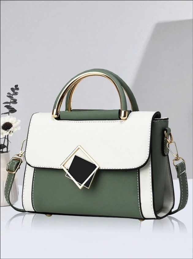 Metallic Color-Block Tote (Green) _0