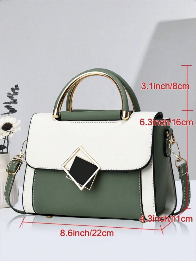 Metallic Color-Block Tote (Green) _1