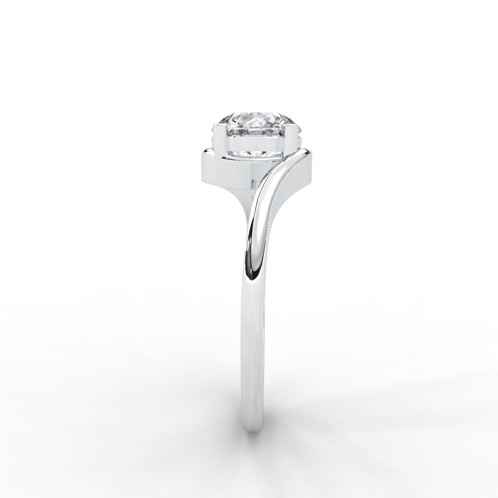 Moissanite Swirl Bypass Solitaire Ring - 1 CARAT 14K White Gold Plated_11