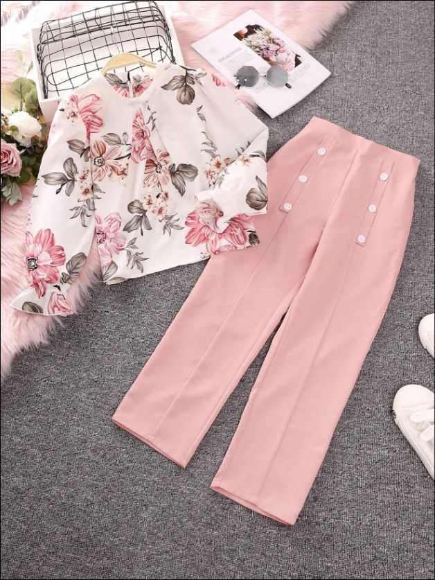 Tween Floral Blouse and Pants Set_0