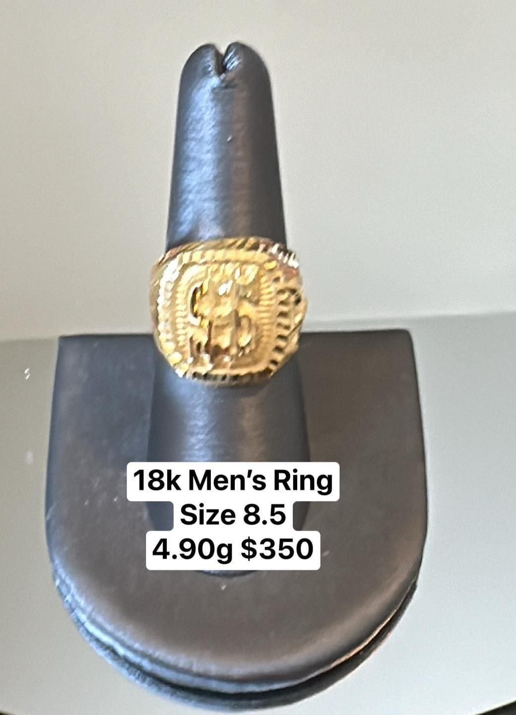 18k Saudi Gold Men's Ring Size 4.90g_0