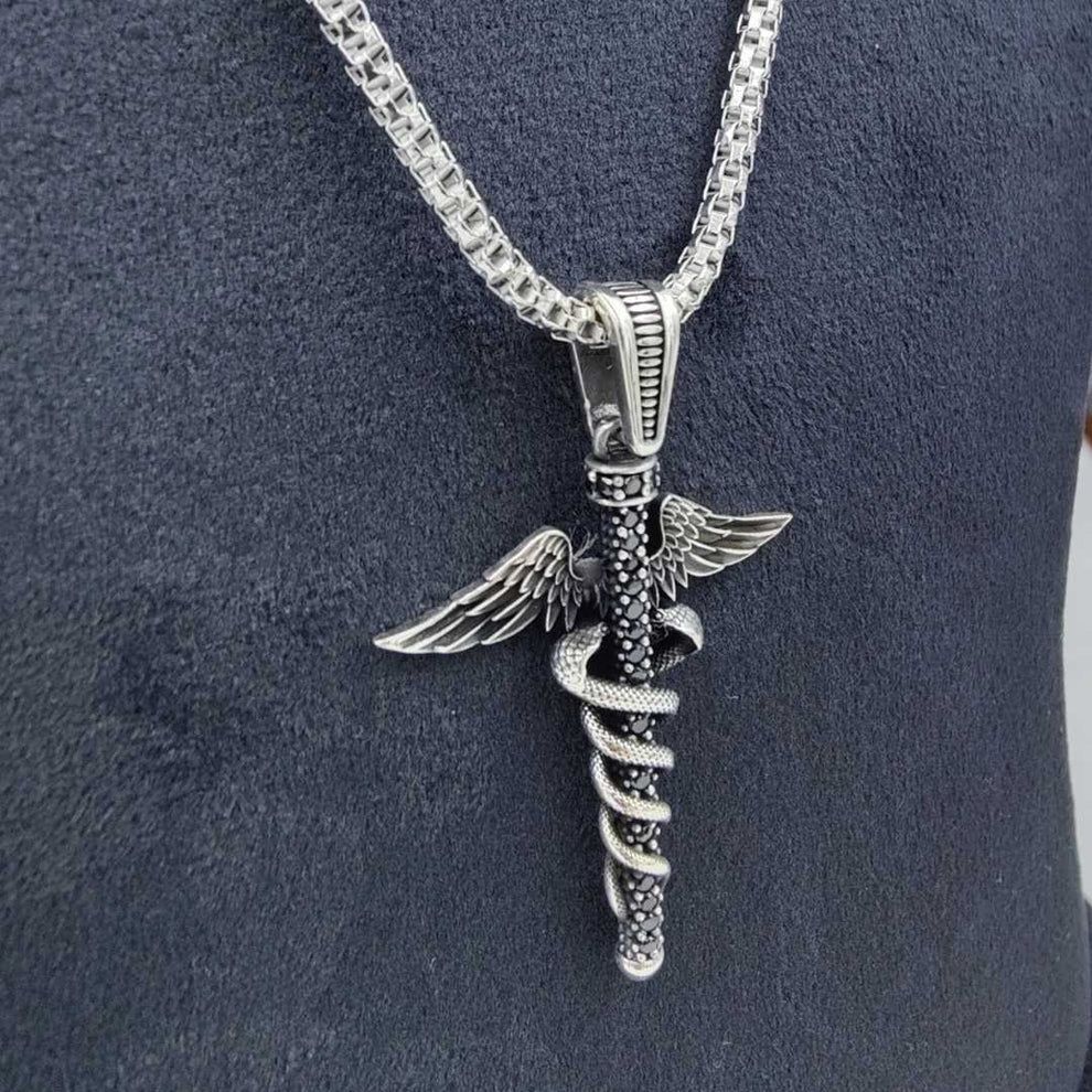 Silver griffin crest pendant for men_1