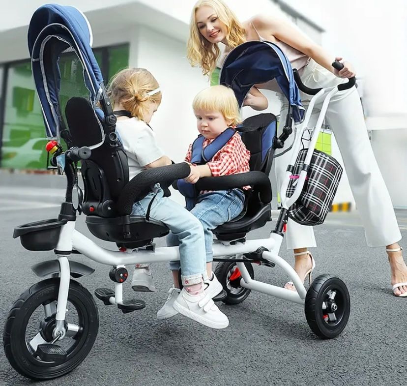 1pc Twin Tricycle, Twin Bicycle Twin Stroller, Suitable For Indoor And Outdoor_4