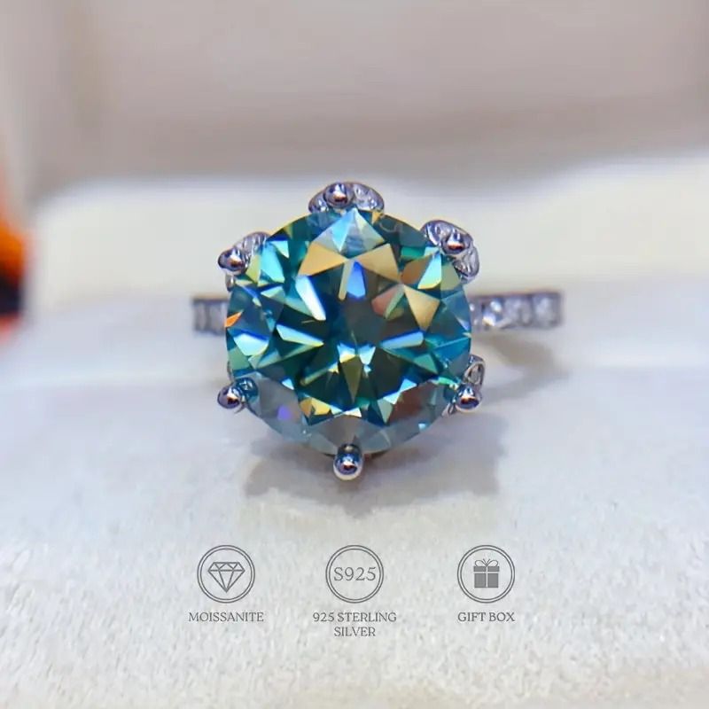  1pc 5 Carat Green Moissanite Ring, 925 Sterling Silver, Sparkling 18K Gold Plated,_2