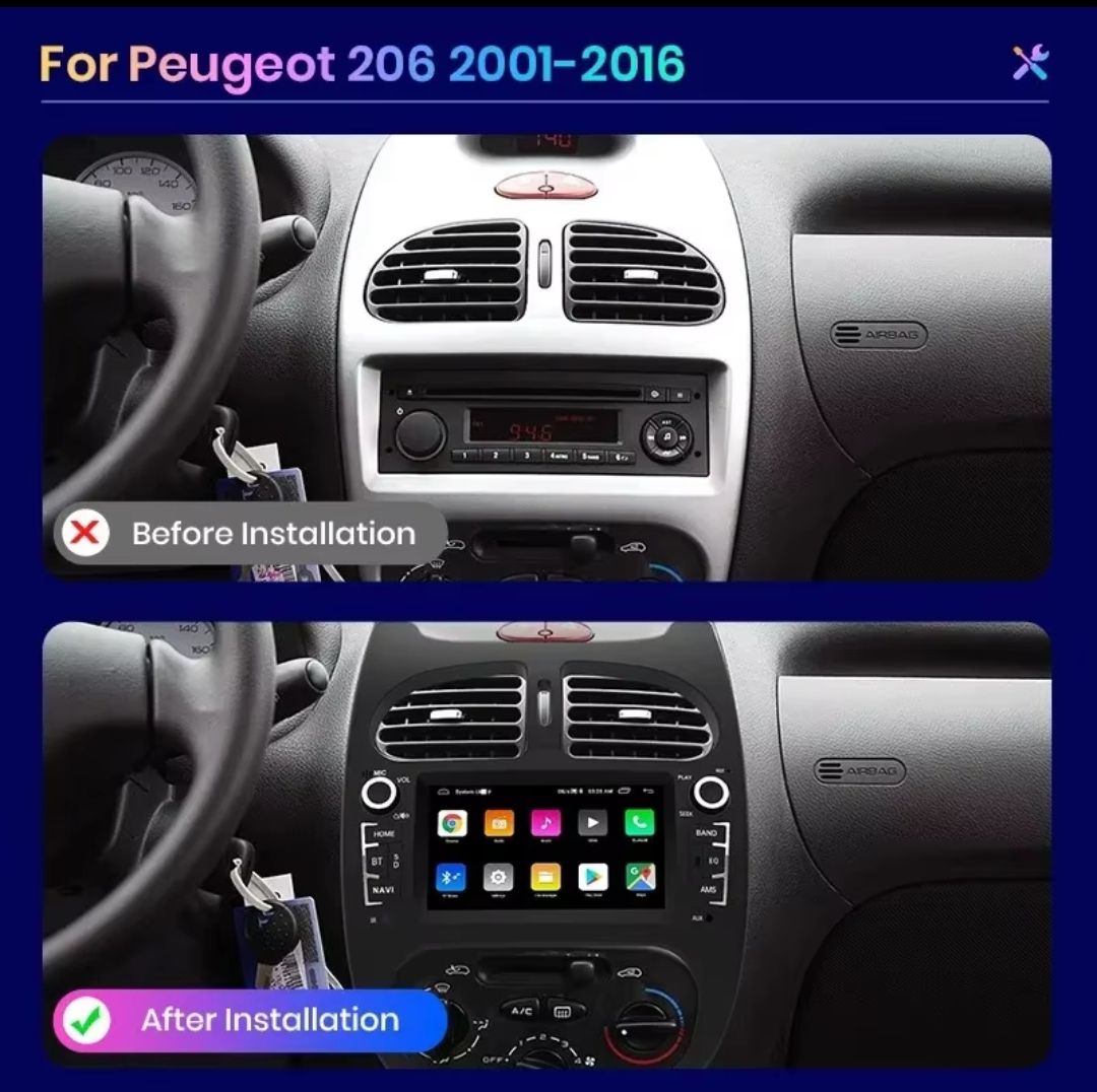 Rádio android 7" Peugeot 206 Carplay GPS wifi Bluetooth 2/32GB _1