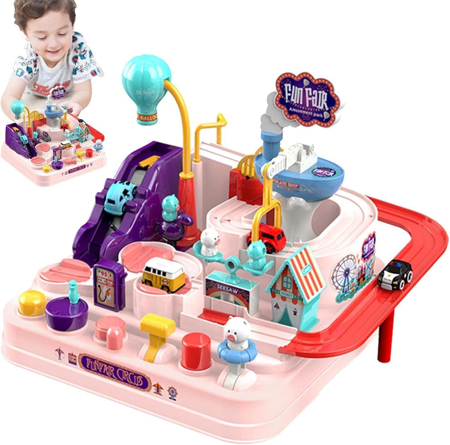 Jouet de Piste pour Enfant Garçon et Fille, Jeu de Table, Aventure Mécanique, Voiture de Course et Train, Cadeau_1