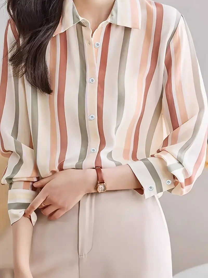 Striped Loose Long Sleeve Shirt_0