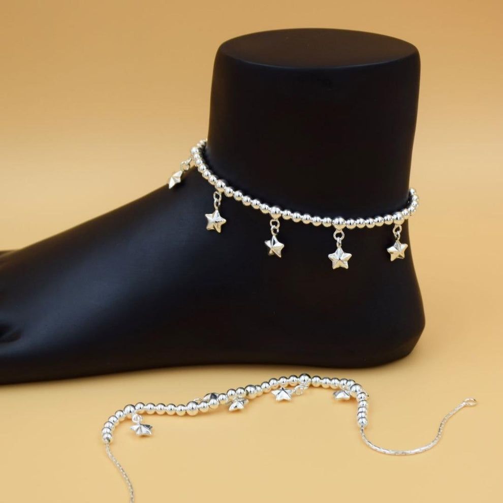 Silver crystal charm anklets for women_0