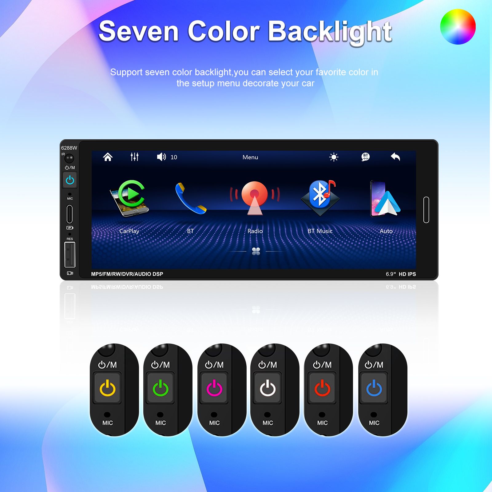 Rádio 1din 6,89 polegadas Touch CARPLAY Android Auto USB FM_7